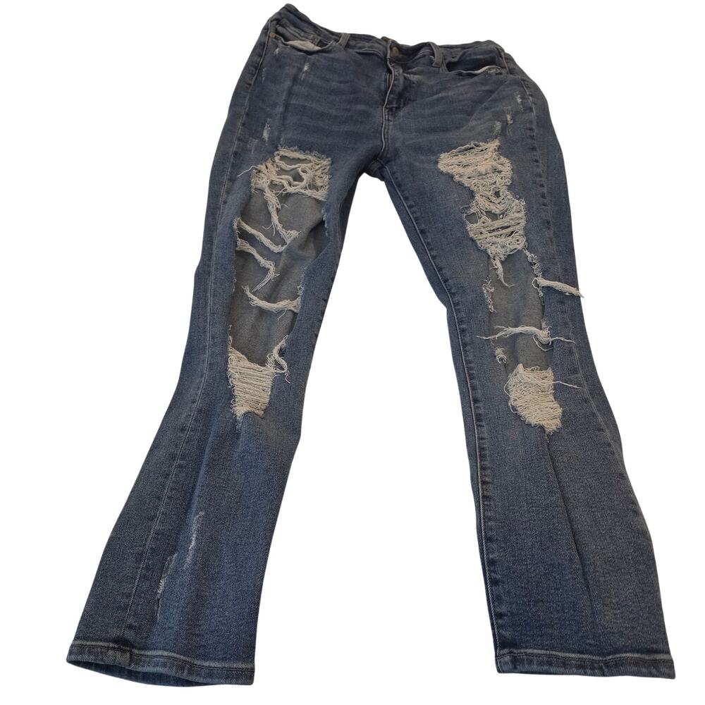 Judy Blue Distressed Straight Leg Jeans Women’s 15/32 Medium Wash Stretch Denim